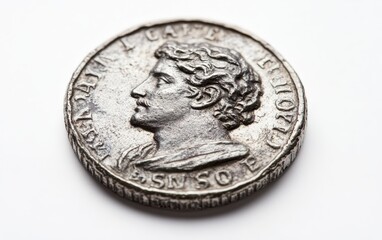 a close up of a coin on a white background