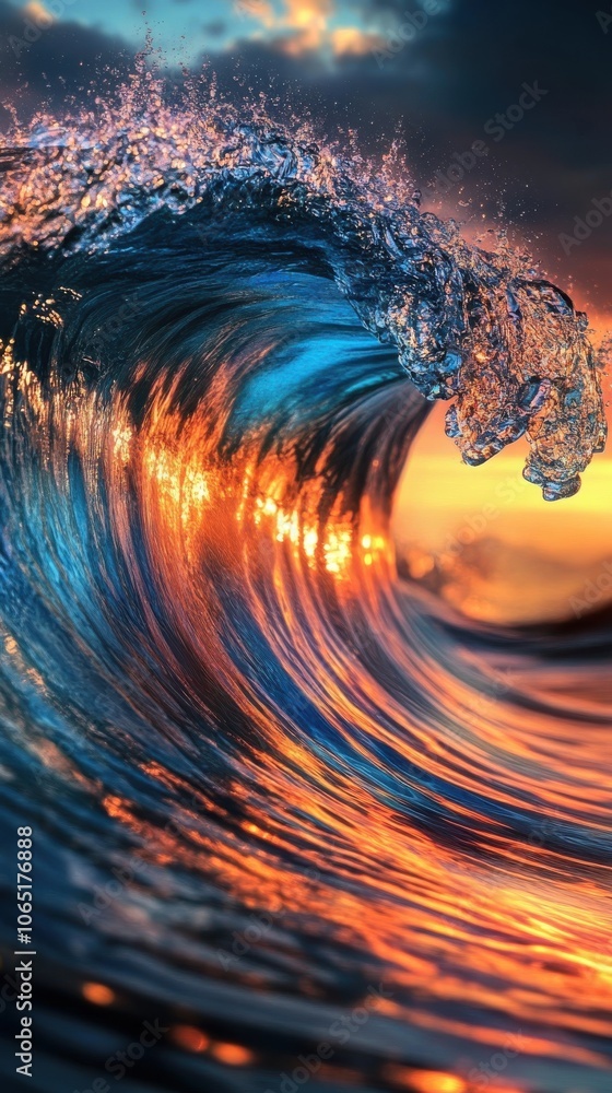 Aufkleber vibrant ocean wave in a swirl of blue and orange hues, creating a mesmerizing and dynamic motion in 