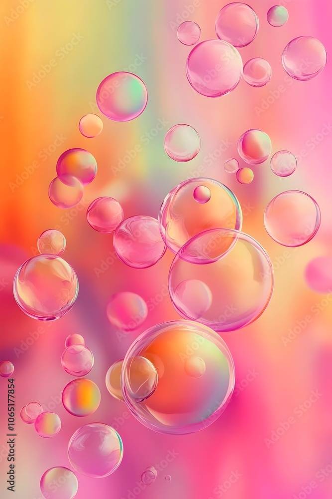 Poster a mesmerizing arrangement of colorful bubbles floating against a vibrant gradient background, creati
