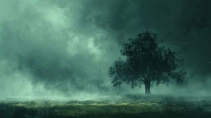 Fototapeta premium Solitary Tree Under a Gloomy Sky