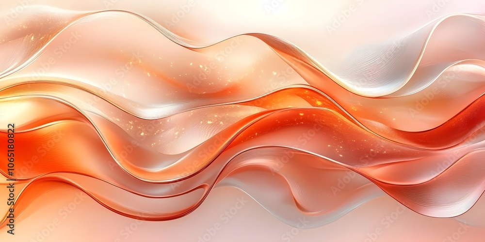 Poster an abstract image featuring flowing waves in soft orange and white hues, creating a serene and moder