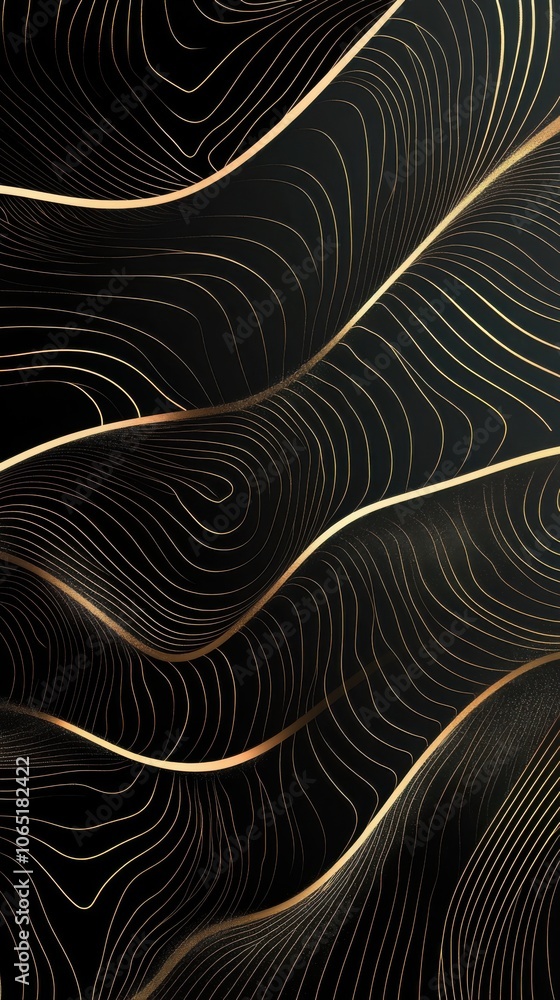 Poster elegant golden wave patterns flow against a dark background, creating a sophisticated and modern abs