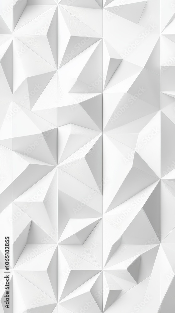 Poster Abstract geometric white wall texture with varied angles and shadows, creating dynamic depth and visual interest.