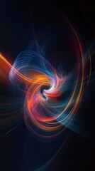 Vibrant wave patterns in shades of orange, pink, and blue create a dynamic and energetic background.