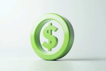Obraz premium A 3D dollar sign icon in green on a clean white background symbolizing money, finance, and economic growth with a minimalist style 