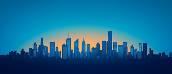 Fototapeta premium Iconic city skyline with illuminated skyscrapers forming a radiant metropolis against the deep blue evening sky Dramatic urban landscape with modern highrise architecture and a stunning skyline view