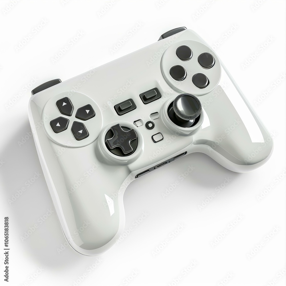Poster white gamepad controller is lying on a white background
