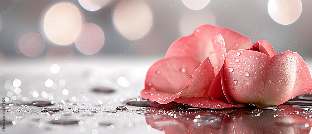 Poster observe the delicate beauty of a macro shot featuring rose petals adorned with dew drops reflecting 