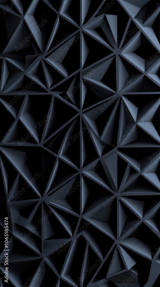 Poster abstract black triangular shapes scattered on a dark background, creating a modern and edgy aestheti