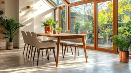 Obraz premium Modern Dining Area with Natural Light and Plants