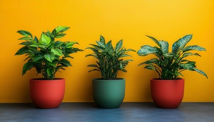Fototapeta premium Vibrant Potted Plants Against Colorful Wall Background