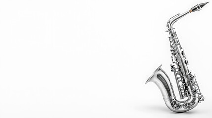 Elegant Silver Saxophone on White Background