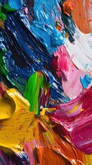 A vibrant abstract composition showcasing swirling colors of blue, orange, and black, creating a dynamic visual flow.