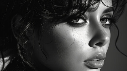 Fototapeta premium Close-up black and white portrait of a woman. 
