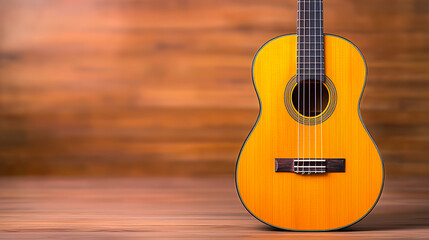 Elegant Acoustic Guitar on Wooden Background
