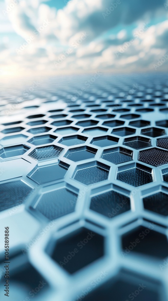 Poster futuristic blue hexagonal pattern with soft lighting creating a modern and dynamic digital backgroun