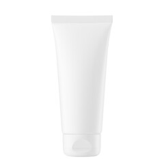 Blank plastic tube mockup for cosmetics with cap. Front view. Vector illustration isolated on white background. Can be use for your design, advertising. EPS10.