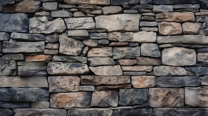 Fototapeta premium Detailed stone wall background featuring a blend of irregularly shaped stones with a natural, weathered look