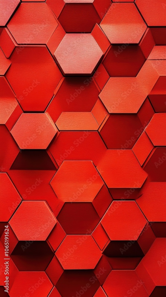 Poster abstract red hexagonal pattern creating a modern and dynamic visual texture.