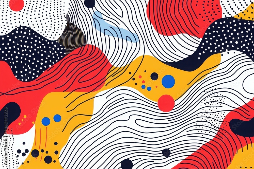 Poster exploring abstract background patterns with geometric lines and waves in vibrant colors and textures