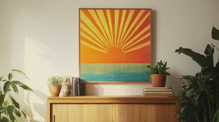 Retro Sunburst Artwork in Modern Living Space