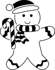 Cute Gingerbread Man with Candy Cane Illustration