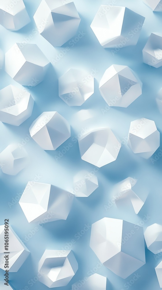 Poster abstract arrangement of geometric blue blocks creating a sense of depth and dimension.
