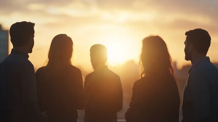 Silhouetted figures enjoying a beautiful sunset, capturing a moment of reflection and connection amidst nature's beauty.