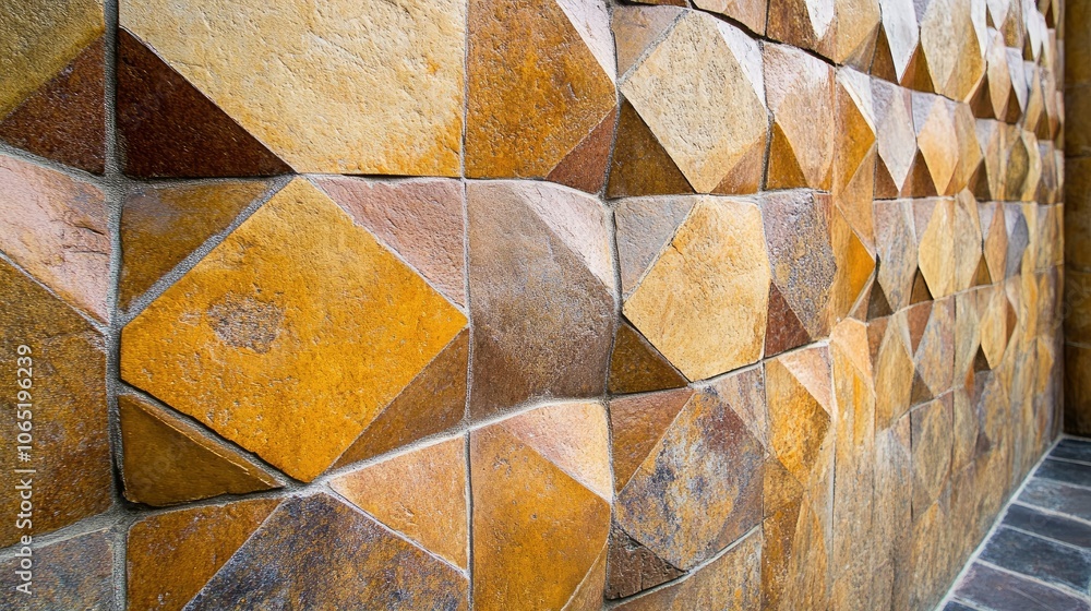 Poster geometric wall patterns with unique stonework, ample copy space above