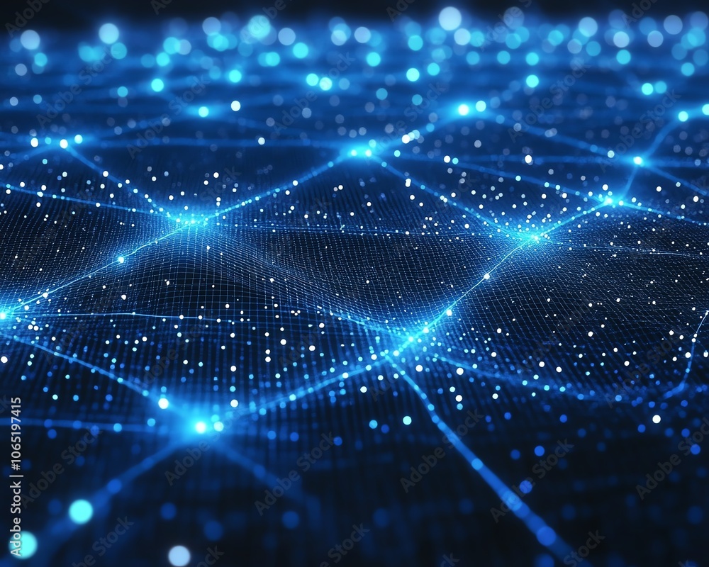Aufkleber blue background with interconnected digital network lines and dots, illustrating technology concepts