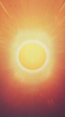 A vibrant orange sunburst pattern radiating from the center, creating an energetic and warm atmosphere.