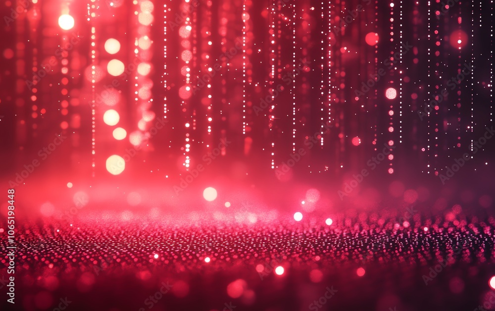 Poster digital abstract technology background featuring glowing red binary code particles