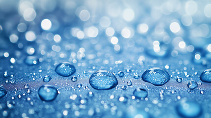Macro Water Drops on Blue Background Abstract Photography Nature Dew Raindrops Sparkle Glisten