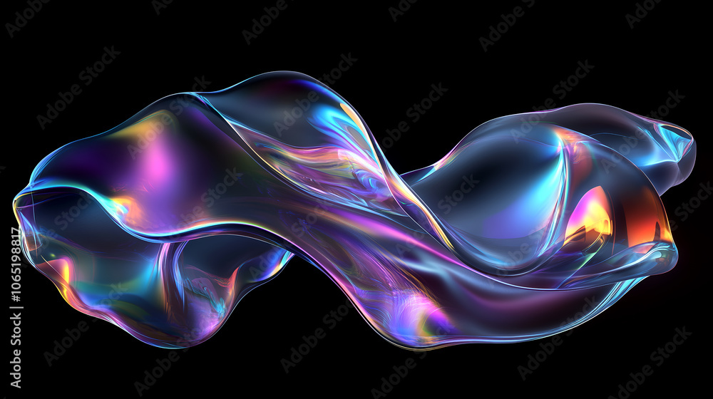 Aufkleber iridescent abstract fluid shape with vibrant colors floating on a dark background for modern digital