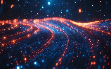 Obraz premium Digital network connection lines and dots on a blue background, representing advanced technology concepts, smooth motion video style, dynamic and engaging visuals