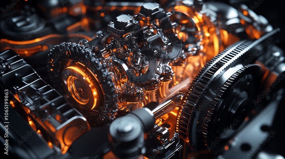 Poster Close-up of a powerful engine with glowing components.