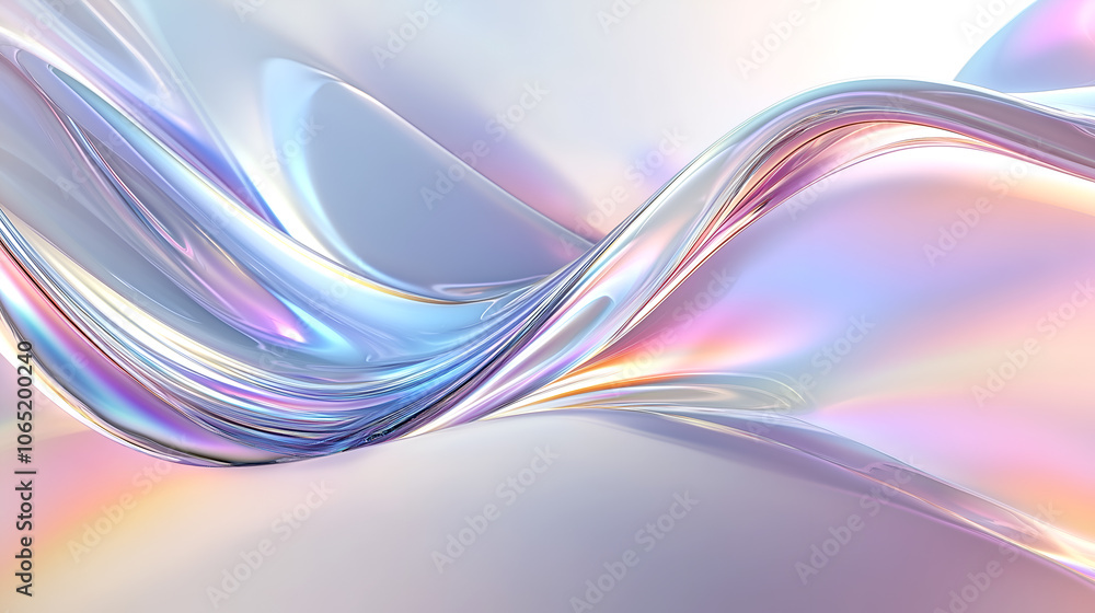 Aufkleber elegant abstract 3d iridescent ribbon wave with soft colors on a white background symbolizing fluidi