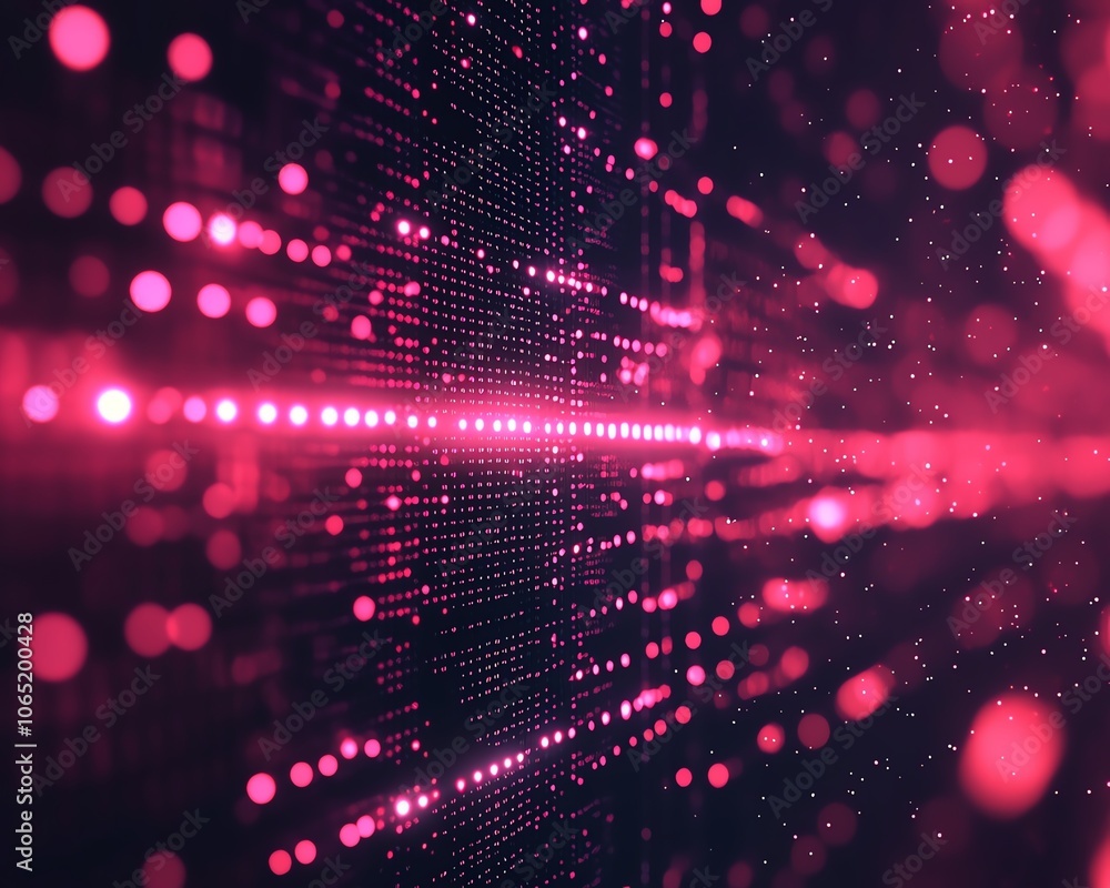 Poster futuristic digital abstract background showcasing glowing red binary data particles