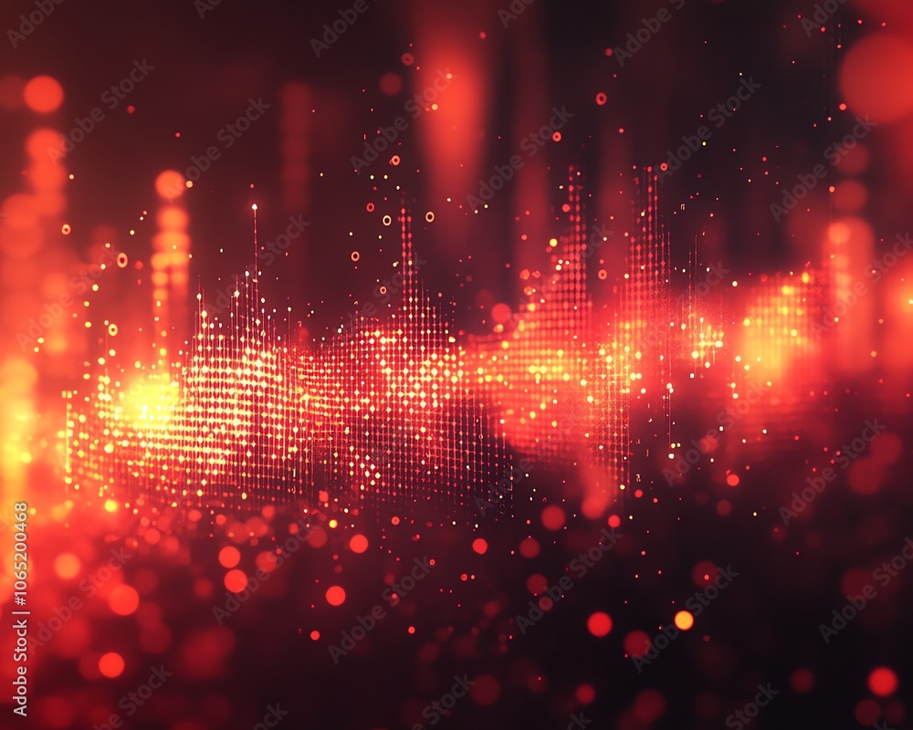 Poster futuristic digital abstract background showcasing glowing red binary data particles