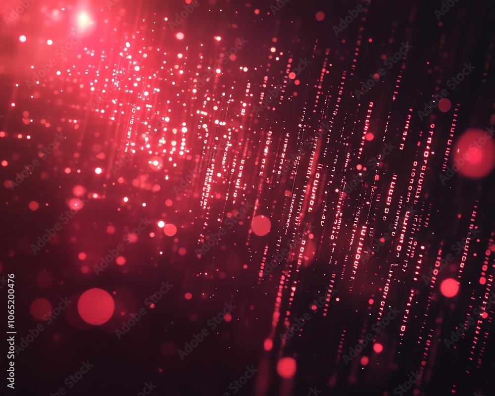 Poster futuristic digital abstract background showcasing glowing red binary data particles