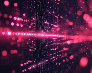 Obraz premium Futuristic digital abstract background showcasing glowing red binary data particles