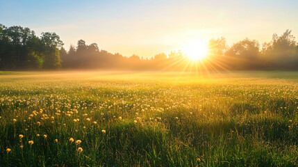 A serene view of a field blanketed in fog, where the sun breaks through, creating a magical glow.A serene view of a field blanketed in fog, where the sun breaks through, creating a magical glow.