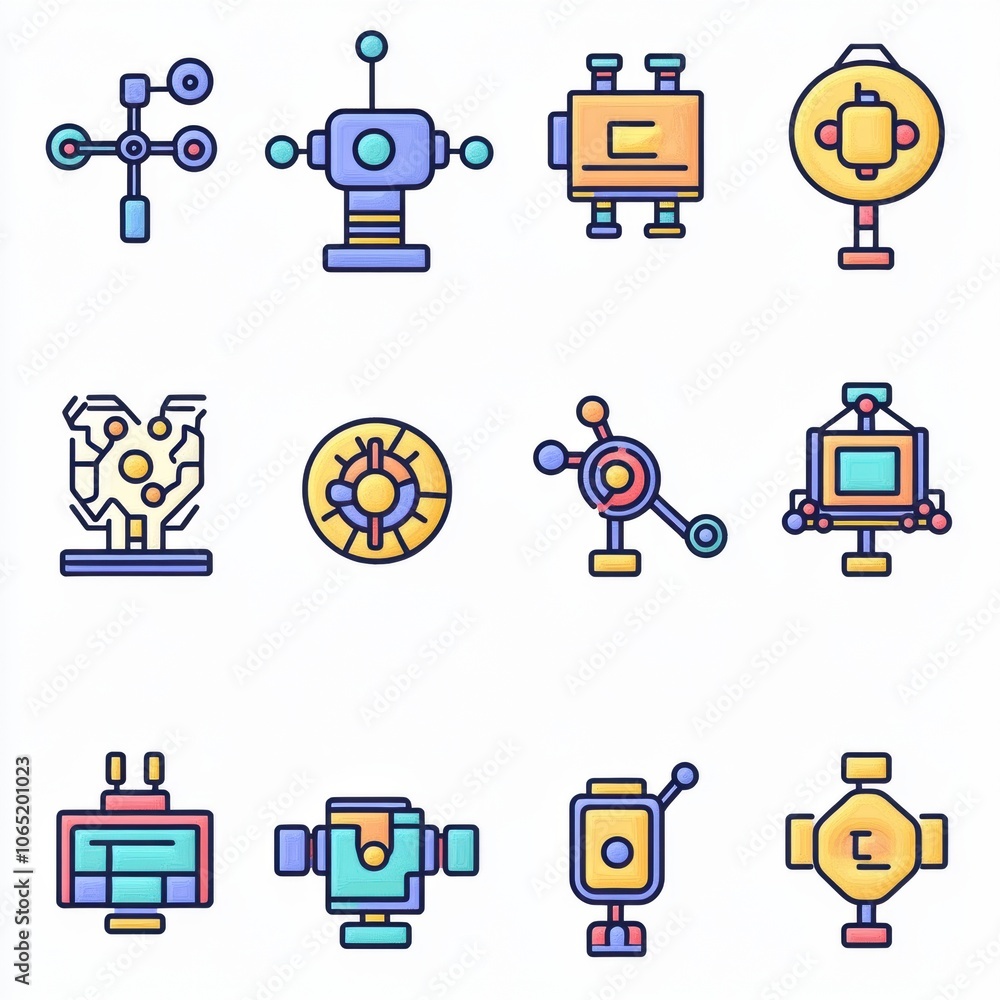 Poster colorful icons of robots and technology elements