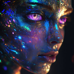 a cosmic entity with ethereal, glowing eyes and an iridescent, celestial body