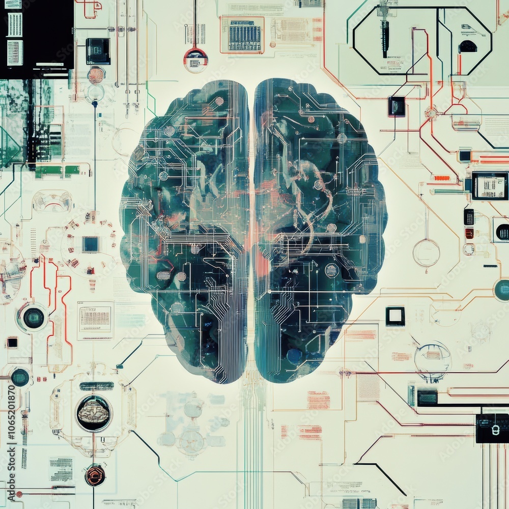 Poster digital brain with technology and abstract design