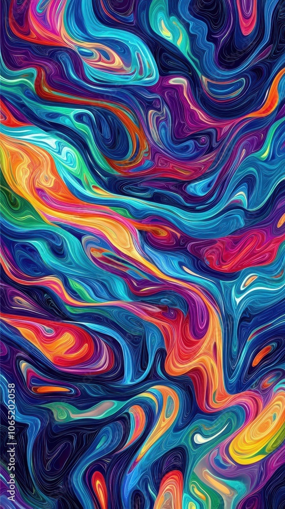 Poster a vibrant abstract pattern featuring colorful swirls and shapes in a playful, dynamic composition.