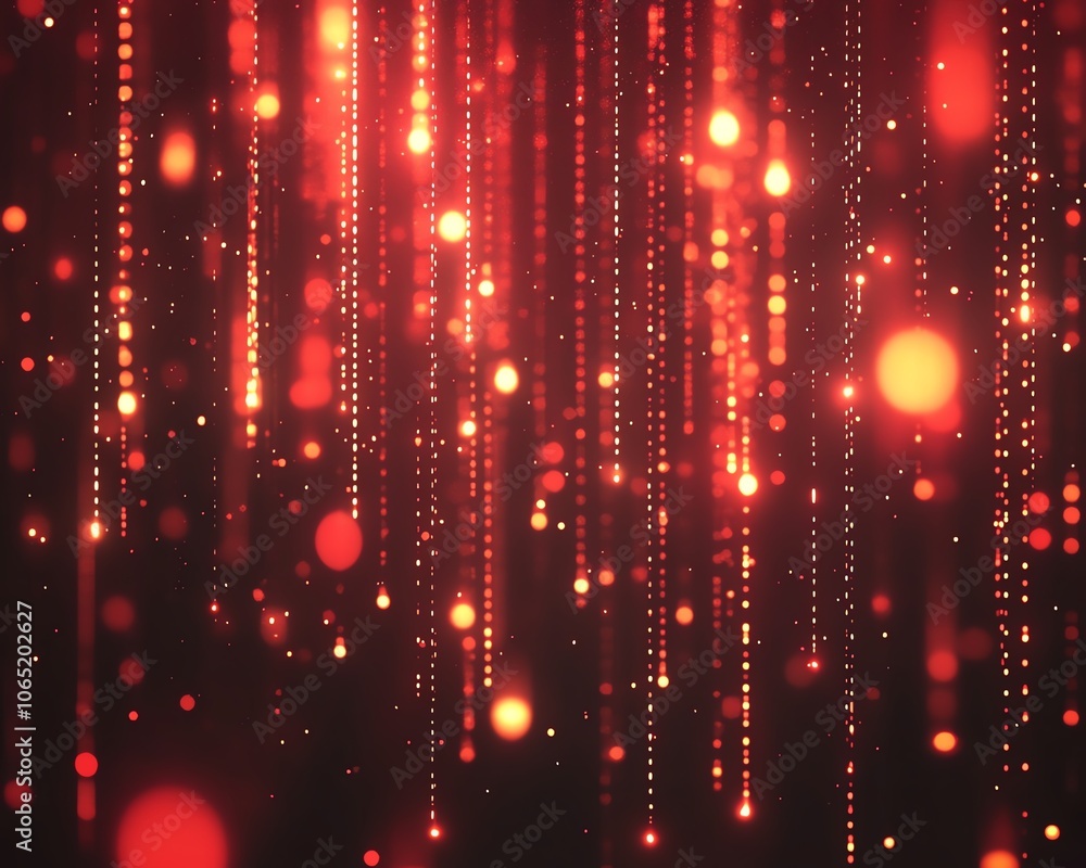 Poster illuminated abstract technology backdrop with glowing red binary data and bokeh lights, emphasizing 