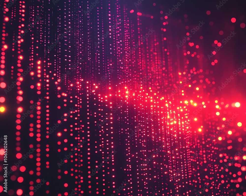 Poster illuminated abstract technology backdrop with glowing red binary data and bokeh lights, emphasizing 