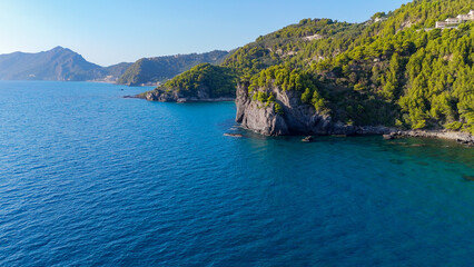 Naklejka premium Theotokos Dikaia Monastery, Kerkyra, Corfu, Greece. Aerial drone view