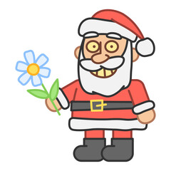 Santa holds flower and smiles